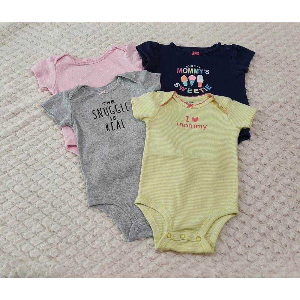 Carter's & Mini Muffins Baby Girl 6M Bodysuit Bundle of 4-Polka Dot & Striped